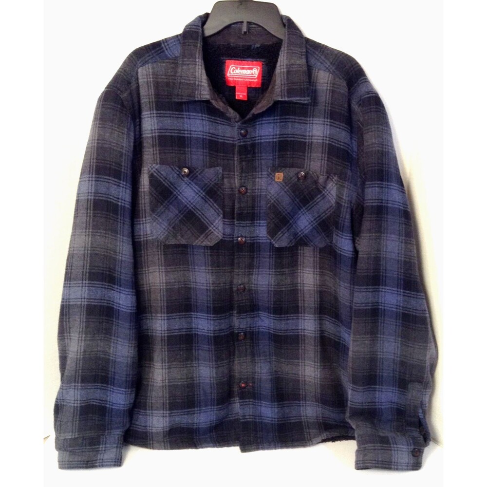 Coleman Jacket Mn XL Blue Plaid Sherpa Lined Flannel Workwear Shacket Barn Chore